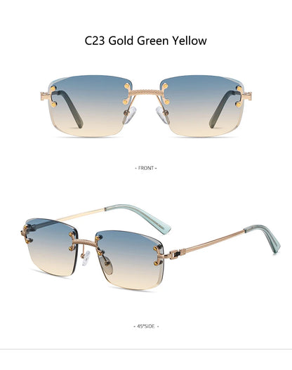HBK Square Rimless Sunglasses Women TOP Quality Retro Metal Sun Glasses Men Luxury Party Business Gradient Shades 2024