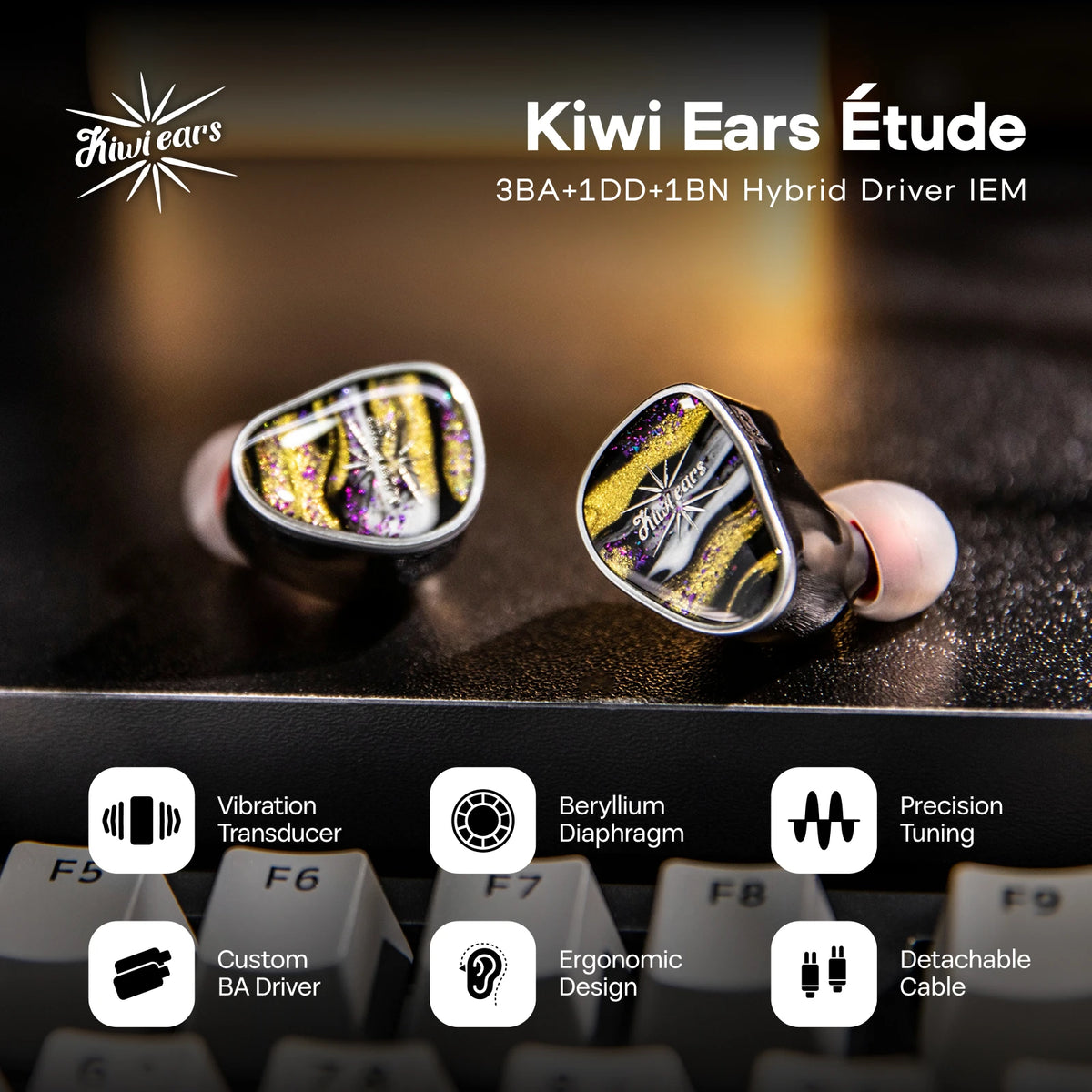 Linsoul Kiwi Ears Étude HiFi IEM Earphones Beryllium DD + 3BA Hybrid Wired Earbuds with KVT Vibration Transducer Precision Tuning
