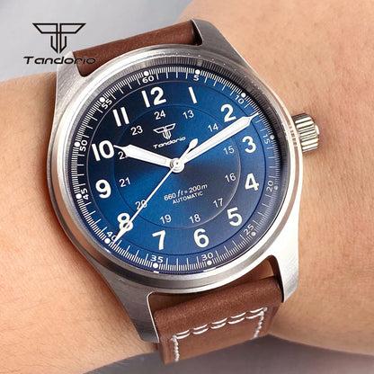 Tandorio Dive 39mm Pilot Men's Stainless Steel Automatic Watch Japan NH35/Miyota 8215/PT5000 AR Sapphire Glass 20BAR Luminous