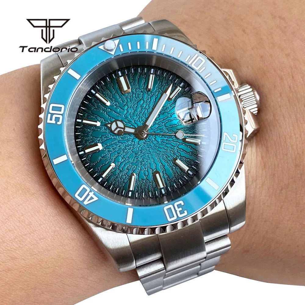 Tandorio Fashion 40mm Sapphire Automatic Japan NH35 Men Watch Texture Dial Miyota 8215 Mechanical Wristwatch Date Glide Clasp
