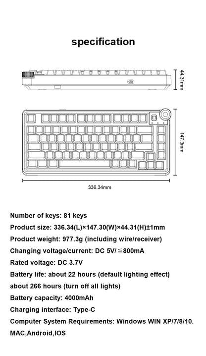 AULA AU75 Three Mode Mechanical Keyboard 81 Keys Hot Swappable RGB Esports Gaming Keyboard PBT Keycap PC Desktop Typing Keyboard