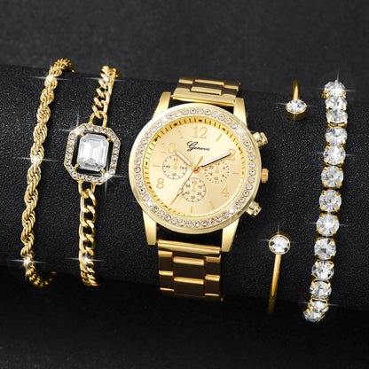 5PCS Luxury Diamond Women Watches Bracelet Set Ladies Arabic Dial Quartz Wristwatches Reloj Mujer (Without Box)