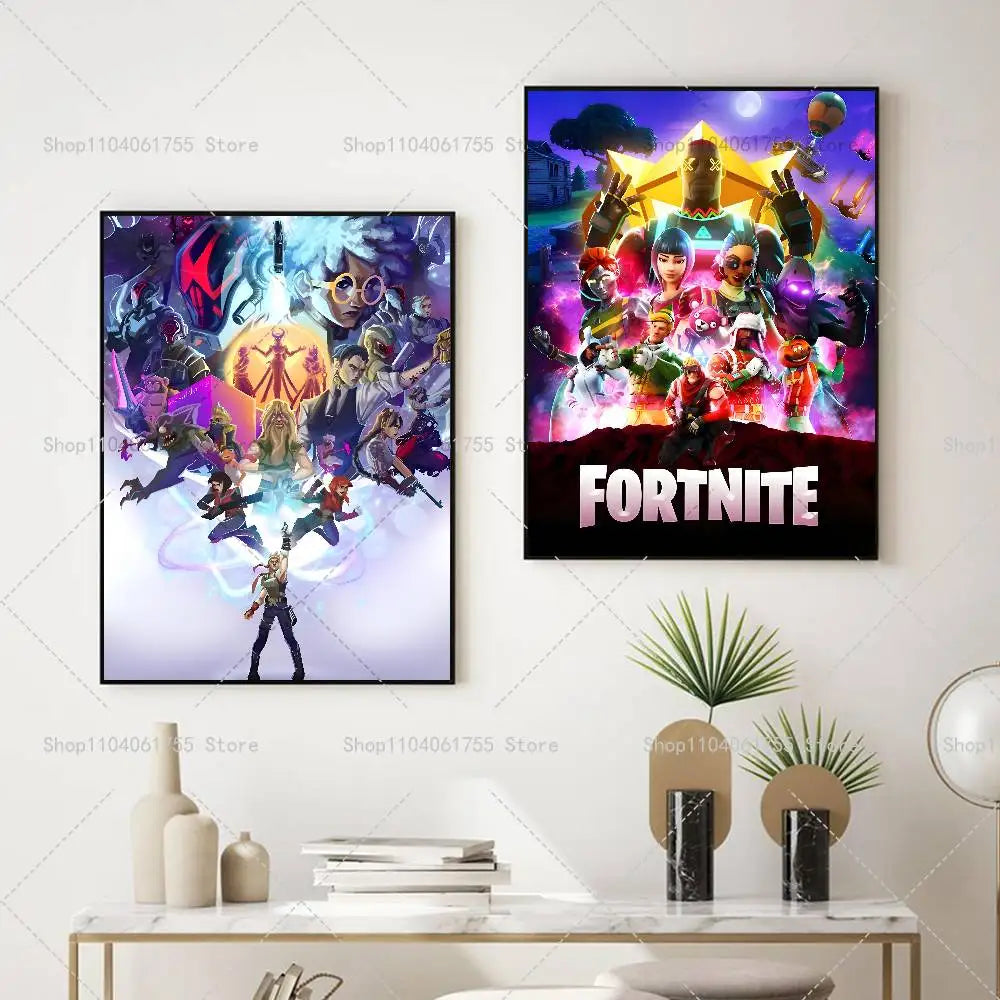 F-Fortnites-Game популярен плакат, самозалепващ се арт стикер от водоустойчива хартия, декорация за стена за кафене, бар и стая