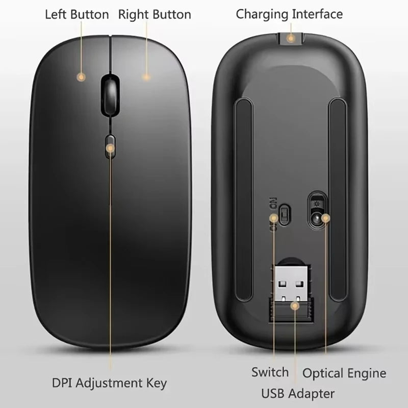 Rechargeable Wireless Mouse Bluetooth 2.4GHz Dual Mode, Silent Ergonomic Wireless Mouse with Adjustable DPI, USB Rechargeable Mouse for PC, Laptop, Mac & Tablet