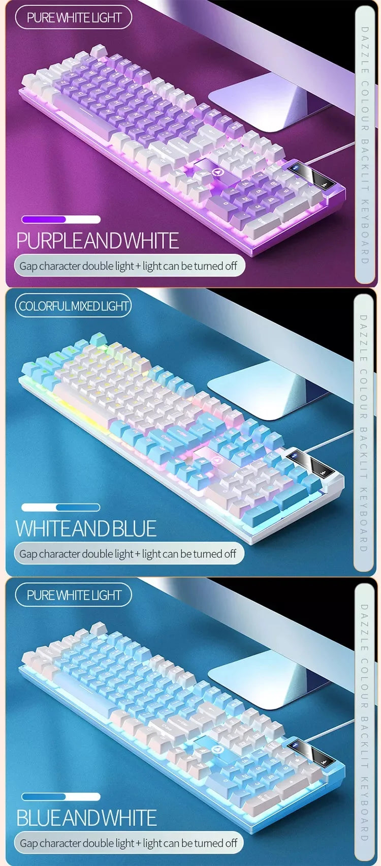 K500 Pink Wired Gaming Keyboard 104 Keys with White Pink Keycaps, USB Full Size Pink Wired Gaming Keyboard for PC, Laptop & Desktop