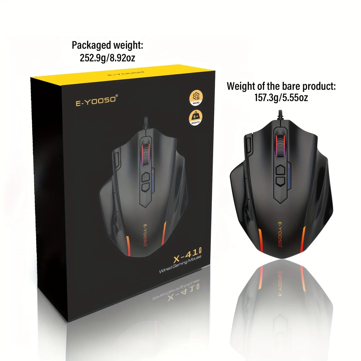E-YOOSO X-41PRO kabelgebundene Maus, große Gaming-Maus mit RGB-Hintergrundbeleuchtung, 11 programmierbaren Seitentasten, Unterstützung für Computer, PC, Laptop und Mac