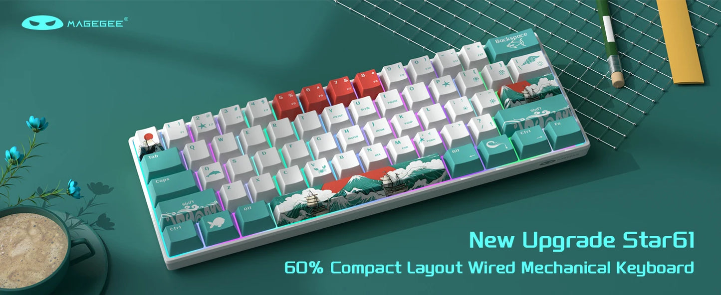 Teclado Mecânico Gaming MageGee 60%, RGB, Totalmente Hot-swappable, Switches Personalizados, Mini Teclado de Escritório com 61 Teclas para Portátil Win/Mac