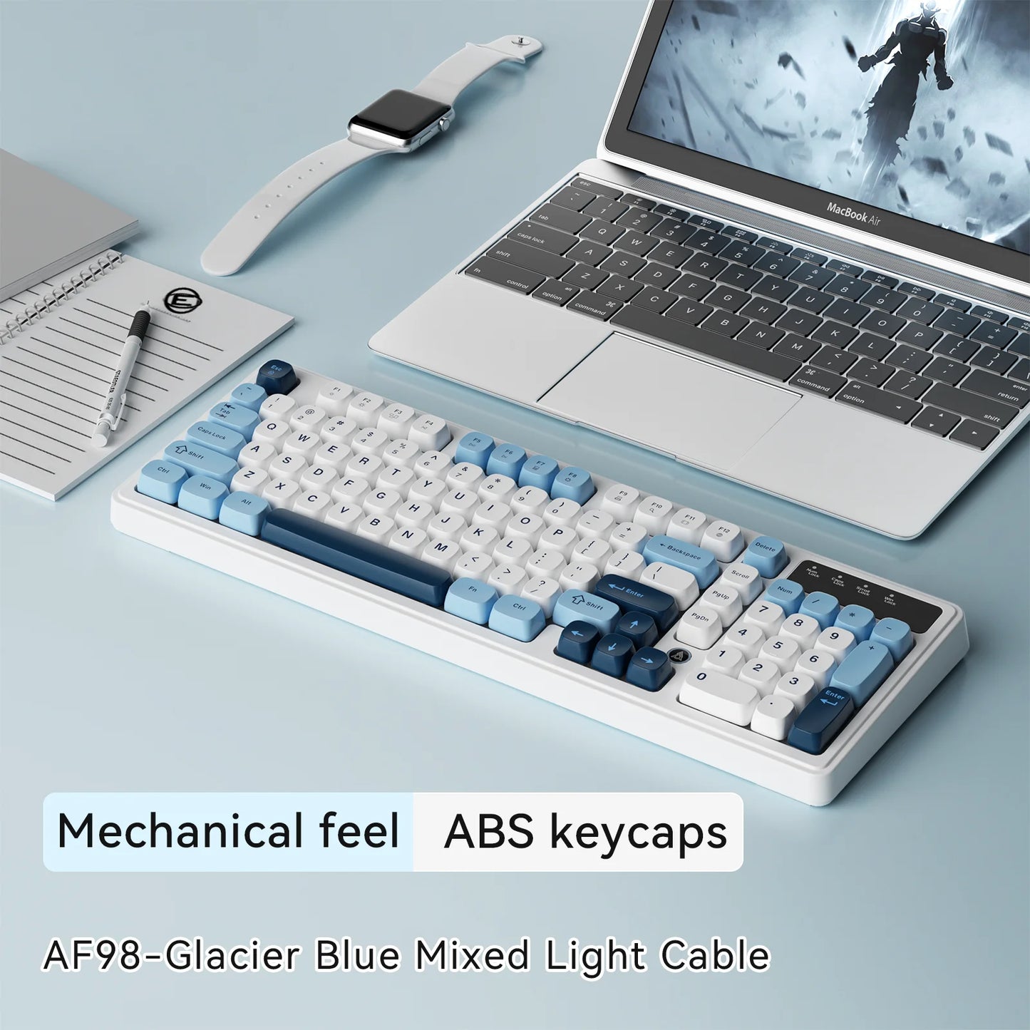 Teclado AJAZZ AF98 com/sem fios, sensação mecânica, para escritório, bateria de longa duração, três modos, iluminação mista RGB, teclas em ABS, ergonómico