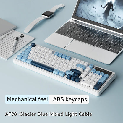 Teclado AJAZZ AF98 com/sem fios, sensação mecânica, para escritório, bateria de longa duração, três modos, iluminação mista RGB, teclas em ABS, ergonómico