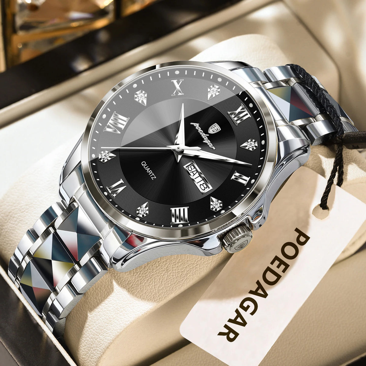 Orologio da uomo POEDAGAR, modello di lusso originale, impermeabile, luminescente, con datario e indicatore del giorno, stile elegante, cassa in acciaio inossidabile, movimento al quarzo, ideale per il lavoro.
