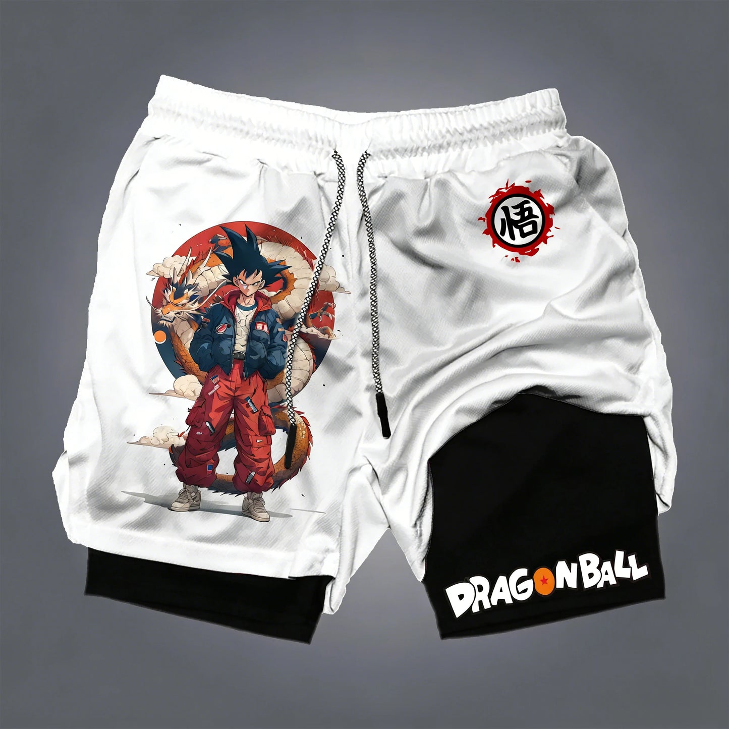 Dragon Ball Men's Double-layer Shorts Son Goku Summer Japanese Anime Fake Two-piece Sports Fitness Quick-drying Shorts