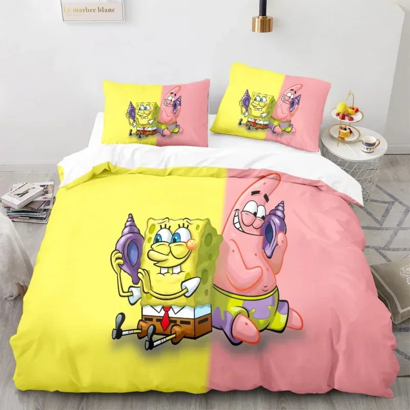 Cartoon Anime SpongeBobed Bedding Set 3D Printed Patricks Squidwards Quilt Duvet Cover Pillowcase Bed Set Full Queen King Size