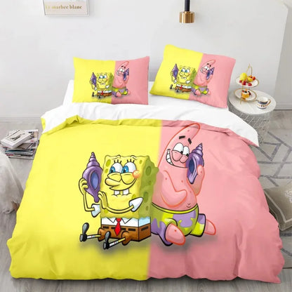 Cartoon Anime SpongeBobed Bedding Set 3D Printed Patricks Squidwards Quilt Duvet Cover Pillowcase Bed Set Full Queen King Size
