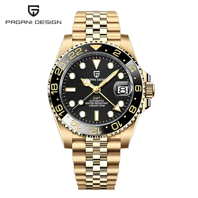 Orologio PAGANI DESIGN GMT 40MM da uomo, di lusso, con vetro zaffiro AR, movimento meccanico automatico, lunetta in ceramica, impermeabile 100M, idea regalo