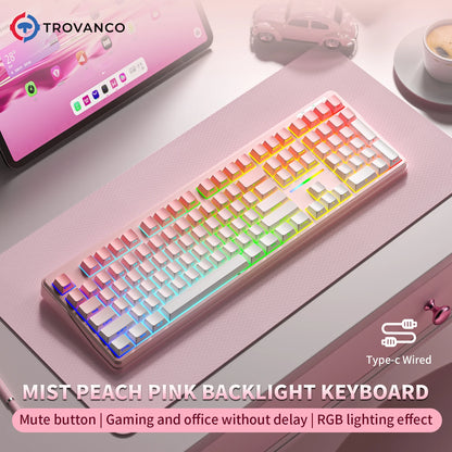 Teclado Bluetooth V108 Pro para escritório, baixo ruído, 2.4G, com e sem fios, layout completo, membrana com retroiluminação RGB