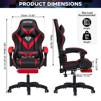 200Lbs Gaming Chair with Massage Lumbar Support, Ergonomic PC Gaming Chair with Footrest, Reclining Adjustable Armrest Computer Chair