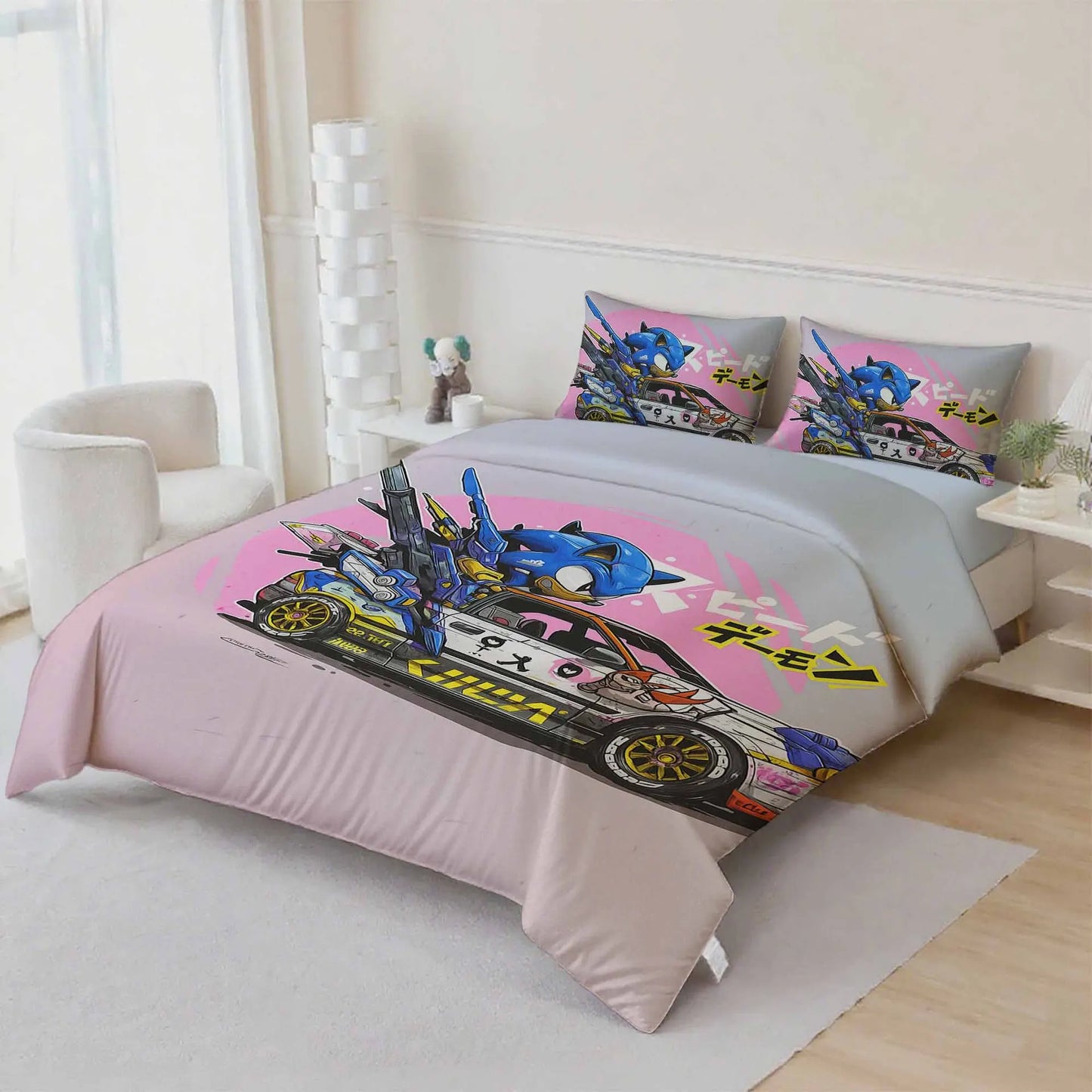 Cute Sonics Boy Bedding Set Digital Cartoon Sonics Duvet Cover Comforter Bed Youth Kids Girl Boys Gift