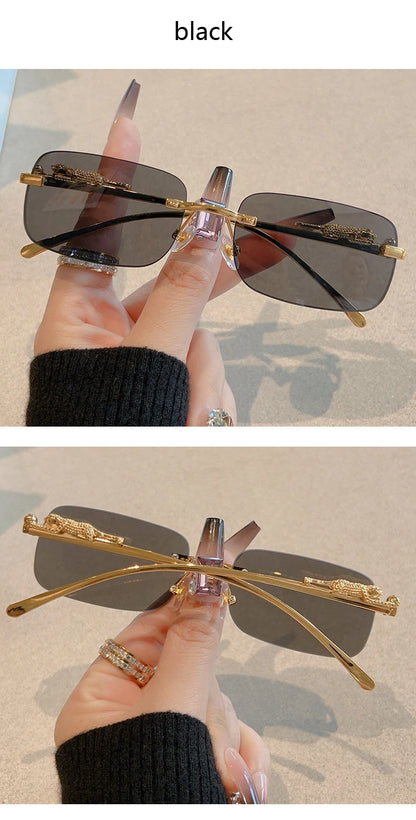 Cycling 12pcs Brand Leopard Rimless Rectangle Sunglasses Fashion Y2K Frameless Sun Glasses Shades for Women Men UV400