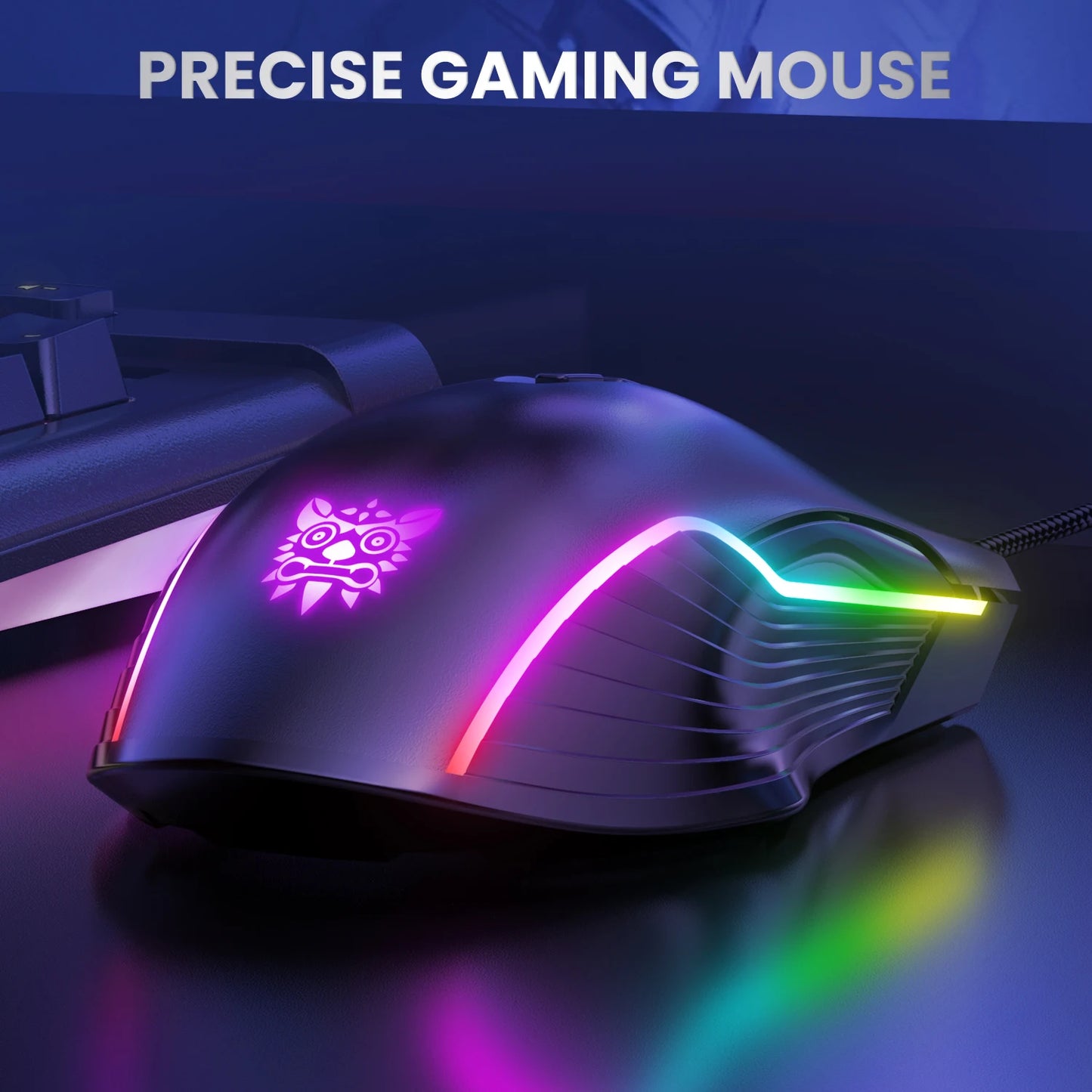 Mouse da gaming cablato ONIKUMA, 6 livelli regolabili, 6400 DPI, 7 pulsanti programmabili, 7 modalità di illuminazione RGB, design ergonomico per gamer PC