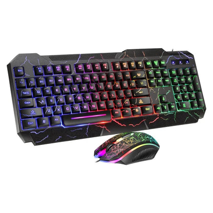 Conjunto de Teclado e Rato Gaming com Fios para Computador de Secretária, Sensação Mecânica e Retroiluminação LED