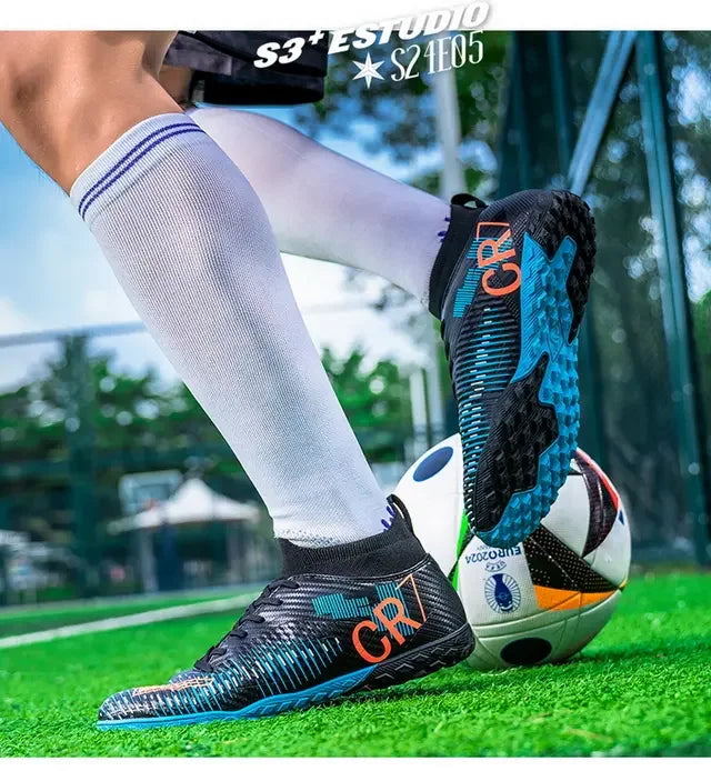 Kids Anti Collision Toe Football Boots Lace Up Closure Short Non Slip Studs Wearproof Breathable Outdoor Grass Game Shoes