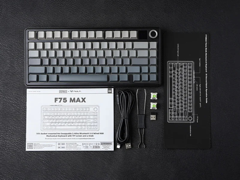 Teclado mecânico sem fios EPOMAKER X AULA F75 MAX Compact 75% ANSI Layout com ligação com fios/Bluetooth/2.4GHz, ecrã TFT e botão rotativo