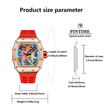 Luxury Men Watch Tonneau Fashion Men Quartz Watches Classic Graffiti Dial Auto Date Waterproof Sport Wristwatches Clock reloj