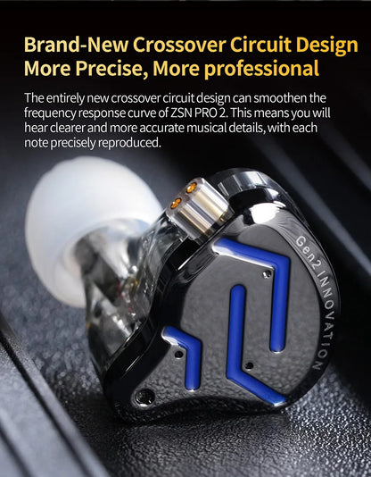 KZ ZSN Pro 2 Hybrid In-Ear Wired Headphones – 1BA+1DD HiFi Bass Noise Cancelling Earphones with Mic
