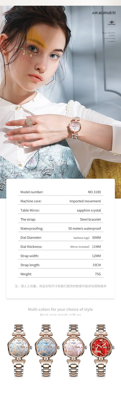 OUPINKE 3180 Watches For Woman Luxury Elegant Automatic Mechanical Watch Deer Dial Stainless Steel Week Date Watch Gift Box