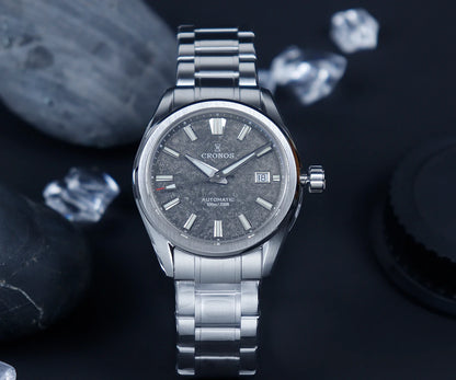 Cronos Men Watch 39mm Automatic Miyota 9015 Movement Wristwatches White Dial Birch Pattern Solid Links Sapphire 10 ATM L6040M