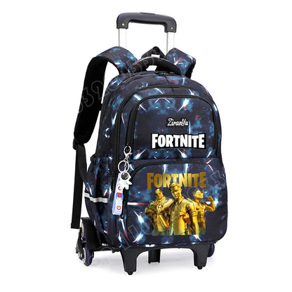 Чанта с колелца Fortnite за лесно изкачване на стълби, аниме, водоустойчива раница на колелца с голям капацитет за ученици, ежедневна пътна чанта