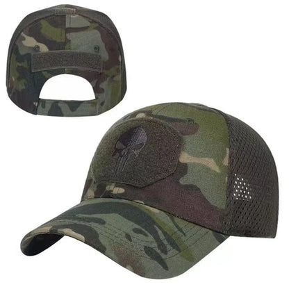 2024 New Summer Camouflage Skull Baseball Mesh Cap Adjustable Airsoft Outdoor Tactical Hiking Casquette Hats For Men Women