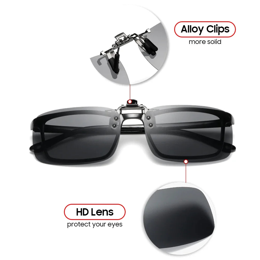 Classic Mirror Blue Flip Up Clip on Sunglasses Fishing Men Square Polarized Lens Metal Night Vision Driving UV400 Women Glasses