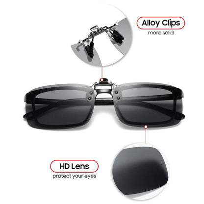 Classic Mirror Blue Flip Up Clip on Sunglasses Fishing Men Square Polarized Lens Metal Night Vision Driving UV400 Women Glasses