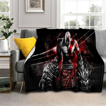 3D God of War Games Gamer Kratos HD Blanket,Soft Throw Blanket for Home Bedroom Bed Sofa Picnic Travel Office Cover Blanket Kids