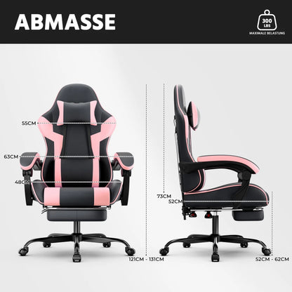 Ergonomic Gaming Chair with Lumbar Support, Adjustable Office Chair, Breathable PU Leather Computer Chair with Footrest & Reclining Backrest