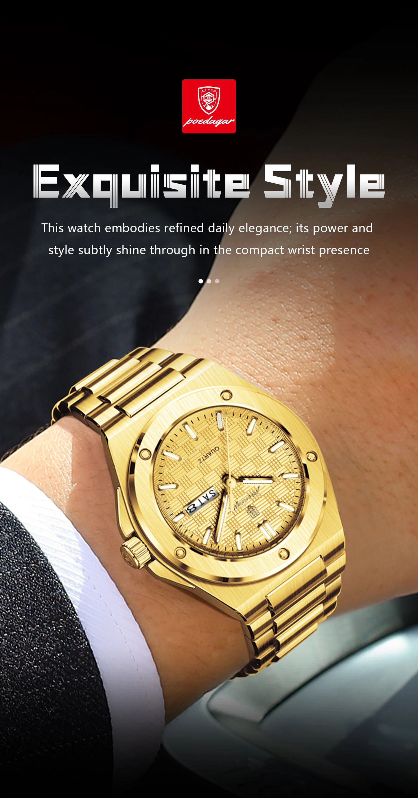 POEDAGAR Business Men Clock Date Week Stainless Steel Luxury Man Wristwatch Waterproof Luminous Sport Quartz Men's Watches Reloj