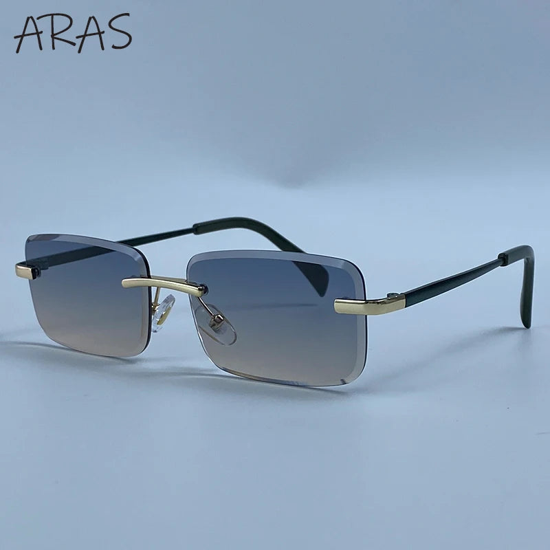 Rimless Rectangle Sunglasses Women 2026 Luxury Designer Fashion Retro Metal Sun Glasses Trendy Y2K Shades Small Frame Eyewear