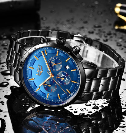 LIGE herenhorloge – Luxe quartz-chronograaf, waterdicht (3 bar), met lichtgevende wijzers – Cadeautip (inclusief doos)