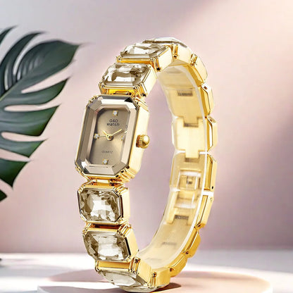 Ladies Wrist Watch Small Golden Square Quartz For Women Bracelet Watches Top Brand Luxury Diamond Fashion Women's Watch 2024