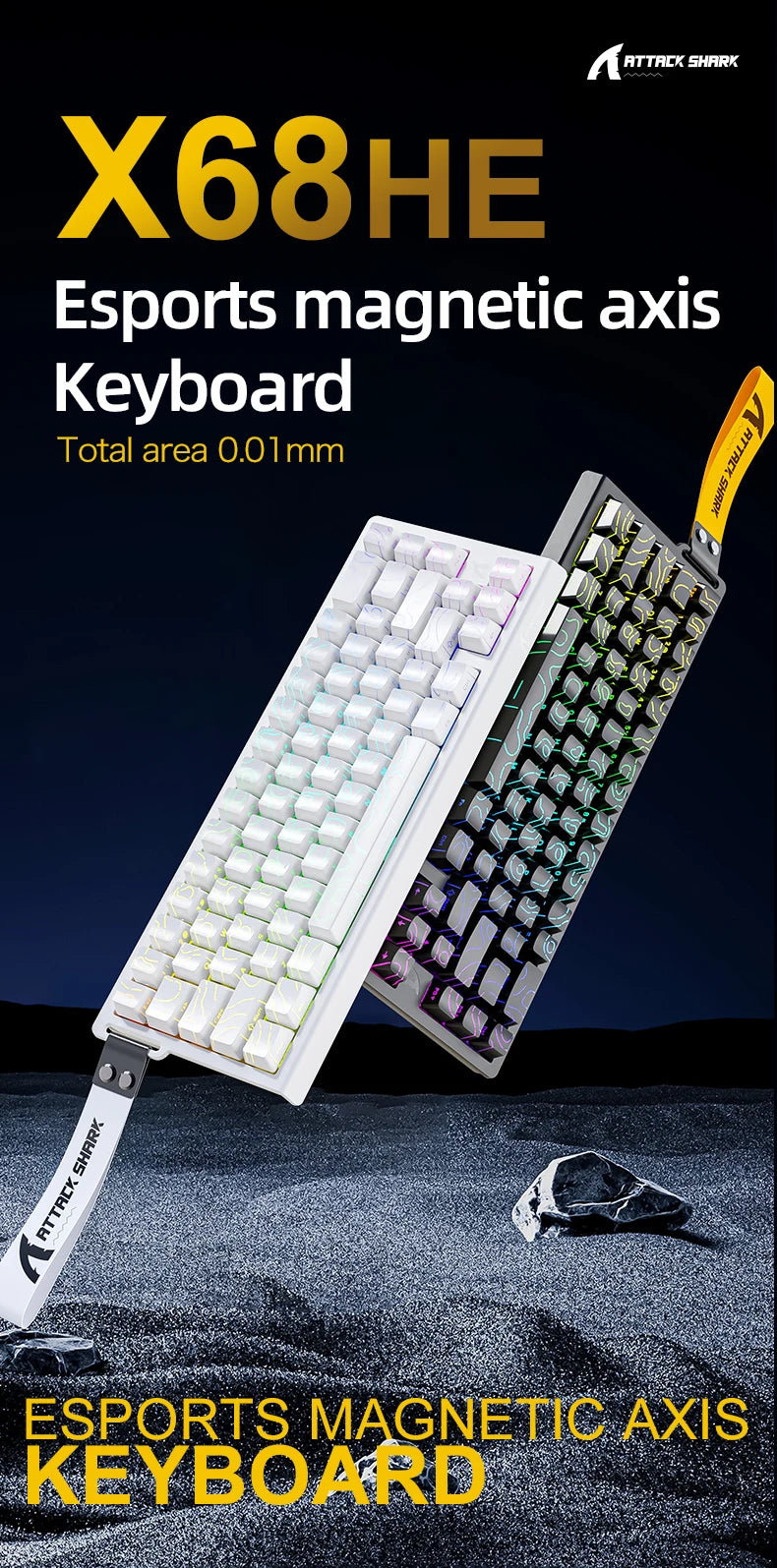 Magnetic Switch Gaming Keyboard Attack Shark X68HE And FreeWolf F68/F68Pro 8K Wired 1K Wireless RGB Rapid Trigger Hall Effect