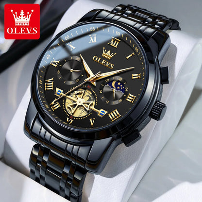 OLEVS 2859 herenhorloge – Klassiek en luxueus model met Romeinse cijfers, multifunctioneel, waterdicht, lichtgevende wijzerplaat, hoogwaardig quartz uurwerk.