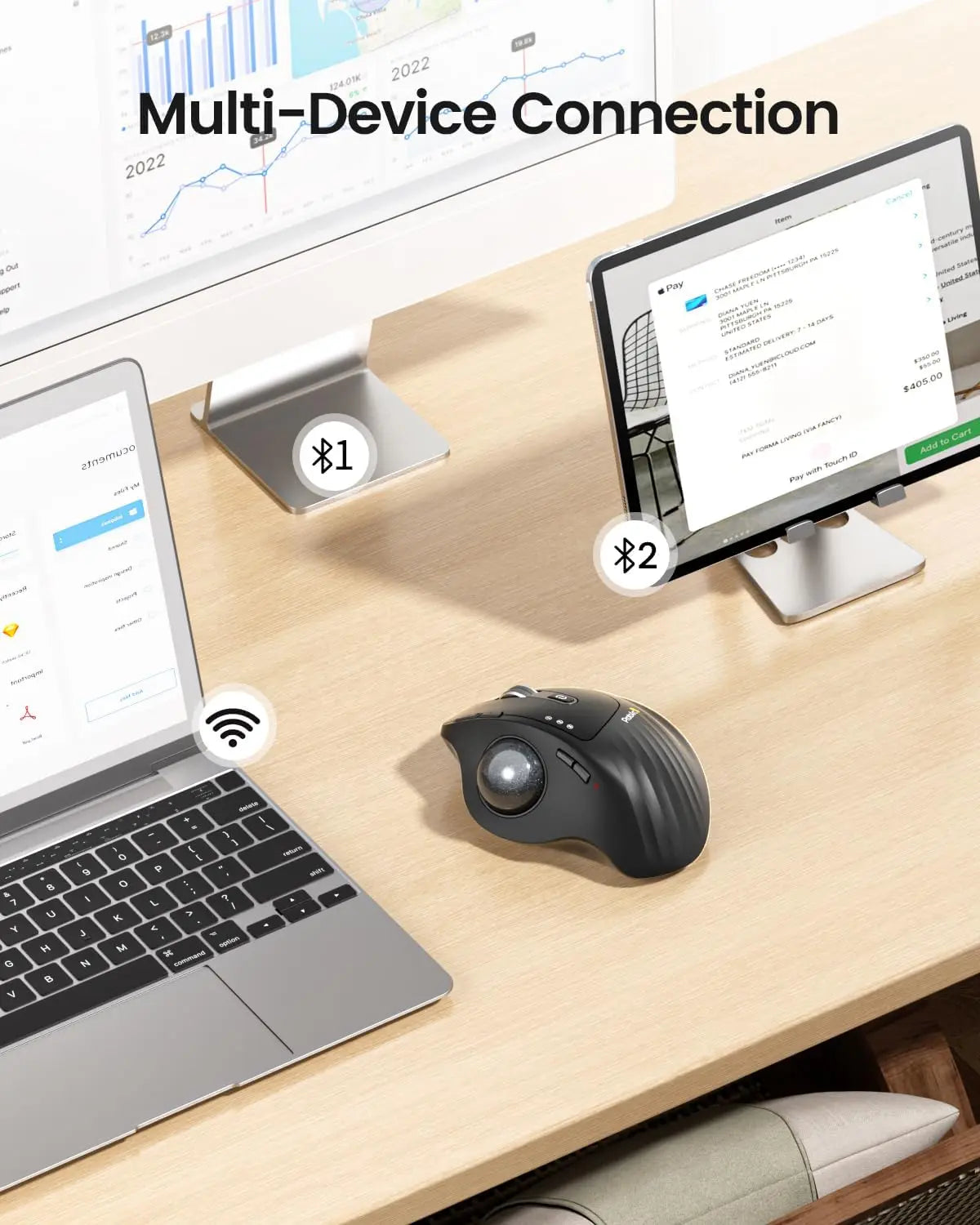 ProtoArc EM01 NL Wireless Trackball Mouse, Ergonomic Bluetooth Thumb Trackball Mouse, Rechargeable Multi-Device Wireless Mouse for Laptop, PC & Mac