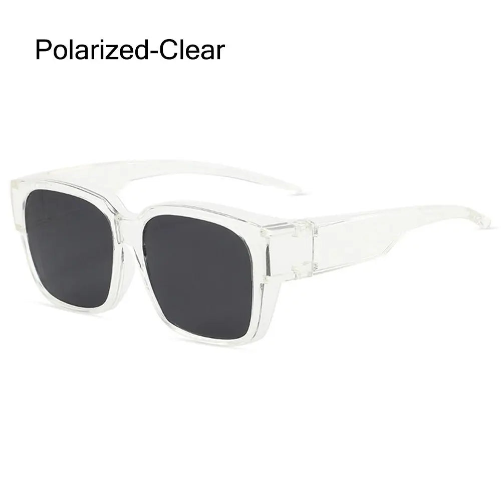 Polarized Fit Over Glasses Sunglasses for Women Men, Trendy Square Wrap Around Shades for Driving Riding, UV Protection