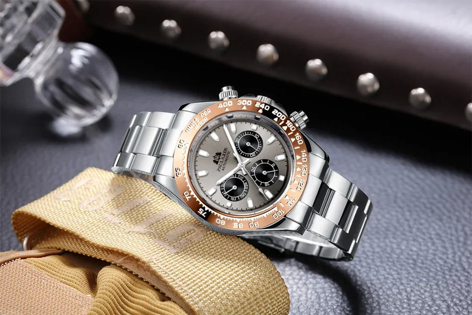 Automatic Mens Watch Mechanical Self Wind Movement Gold Black Stainless Steel Diamonds Stone Sports Luxury Fashion Watches
