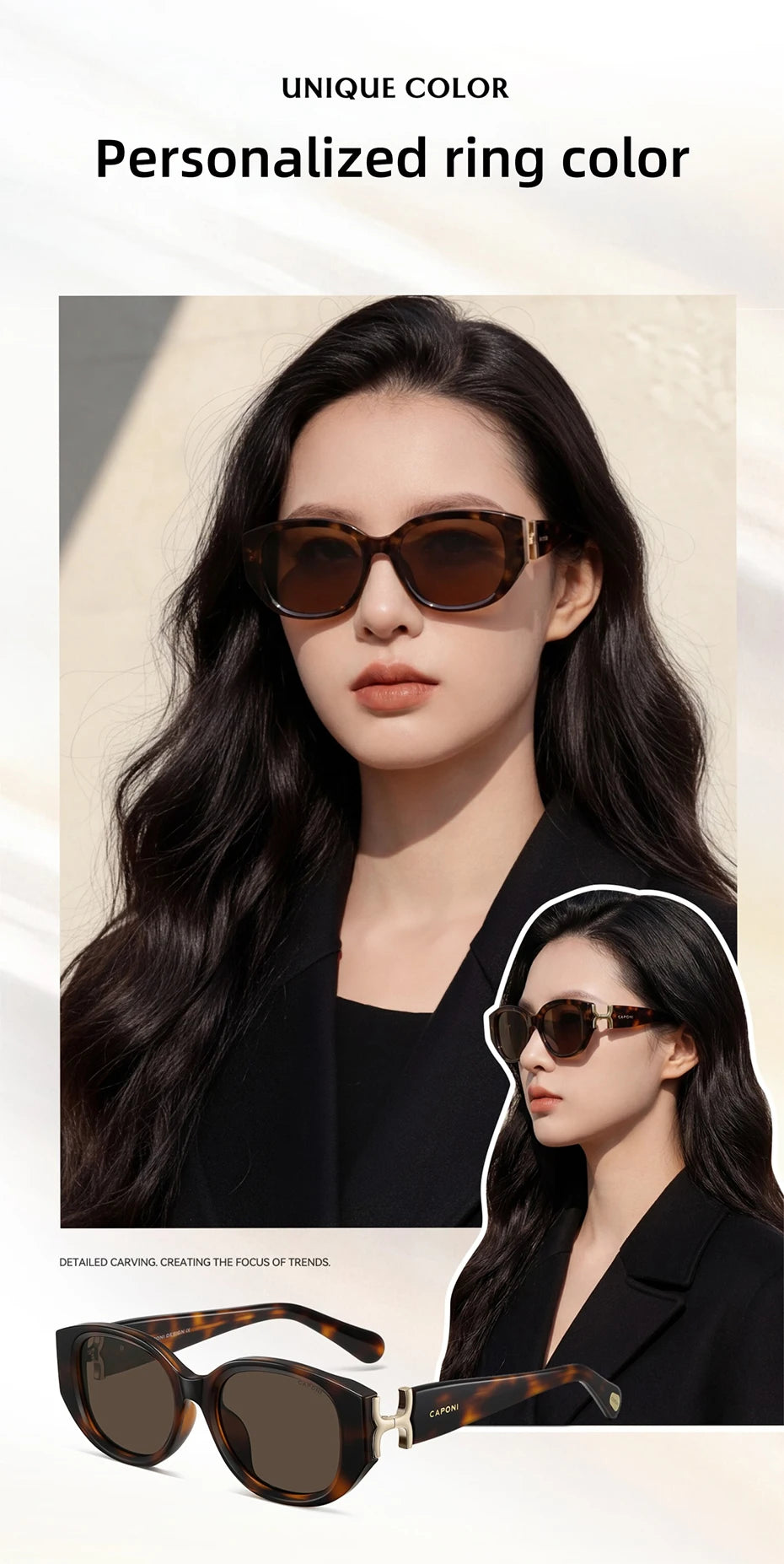 CAPONI New Polarized Women Sunglasses Fshion Luxury Acetate Outdoor Original Design Eyewear UV400 Protection Brown Shade CP36023