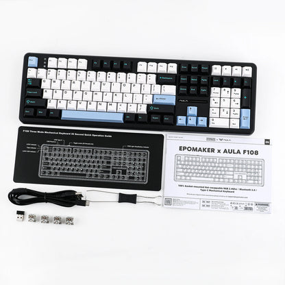 EPOMAKER x AULA F108 Full Size 100% ANSI Layout Hot-Swap Wired/2.4GHz/Bluetooth 5.0 Wireless Mechanical Keyboard RGB Backlight