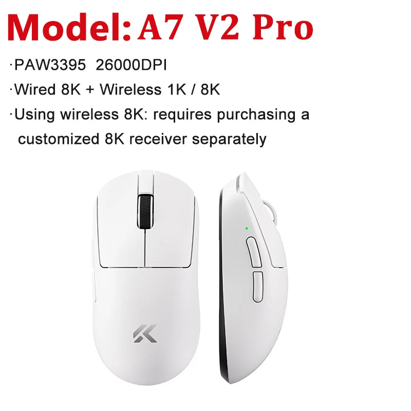 MCHOSE A7 V2 Ultra / Pro könnyű vezeték nélküli gamer egér, dupla 8000Hz, PAW3950 TI, 42000DPI – PC-s e-sport játékosoknak
