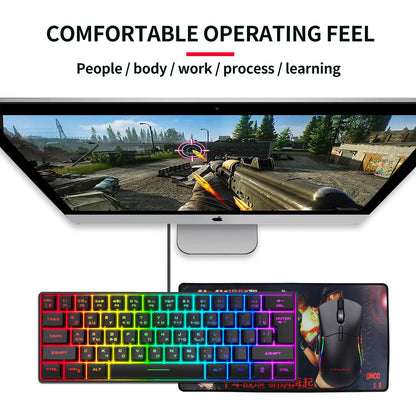 Teclado Gaming, Teclado Ultra-Compacto de 61 Teclas Russo/Inglês com Retroiluminação RGB, Teclado de Escritório Gaming Impermeável com Sensação Mecânica