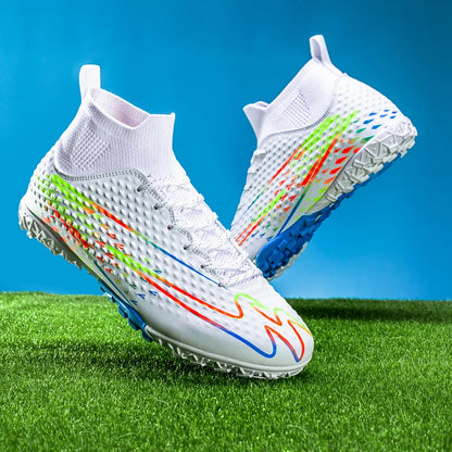 Double Star High-Top Soccer Shoes, Men's TF Turf Studs, Professional Training & Match for Boys, Teens, Kids and Adults